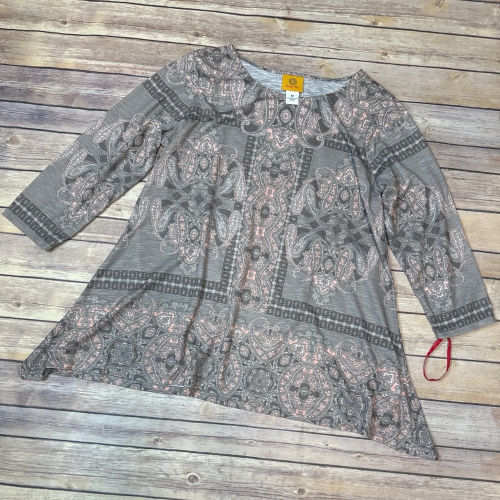 RUBY RD. Women's Misses Embellished Kaleidoscope Paisley Printed Top M
